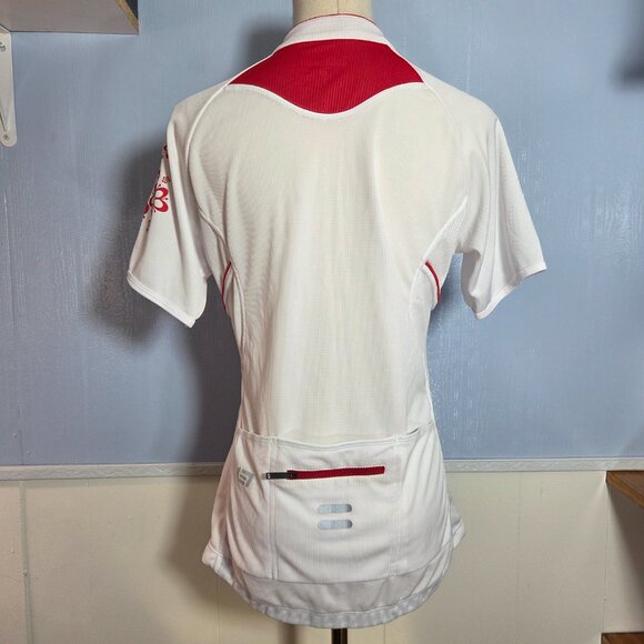 Bellwether Technical Apparel Large White Red Floral Quarter Zip Cycling Shirt - Picture 5 of 9